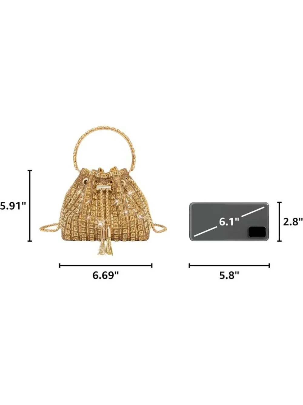 Women Gold Sparkly Rhinestone Clutch Purse Diamond Chain Evening Bag